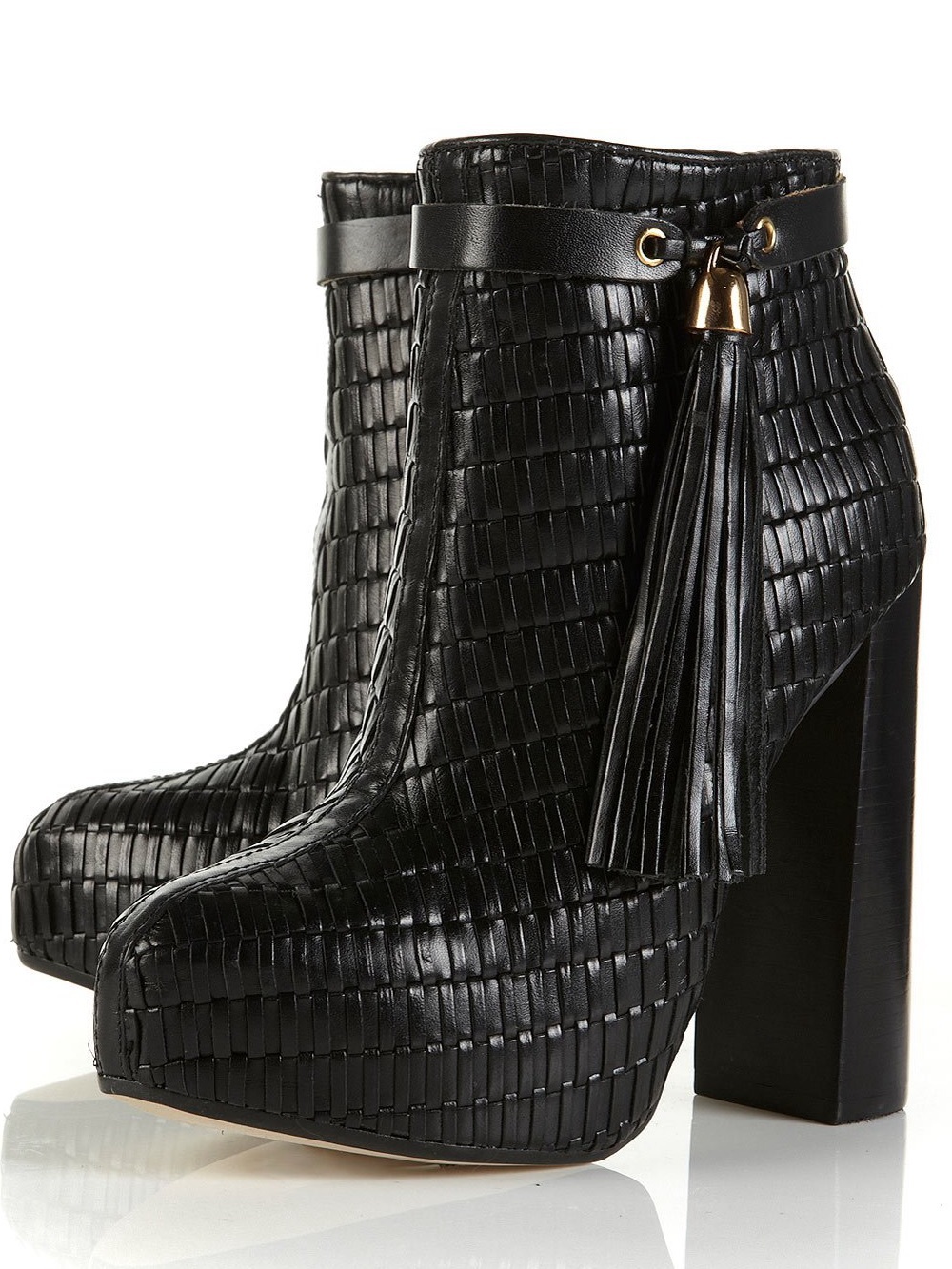 TOPSHOP PREMIUM Woven Platform Ankle Boots w/Tassel
